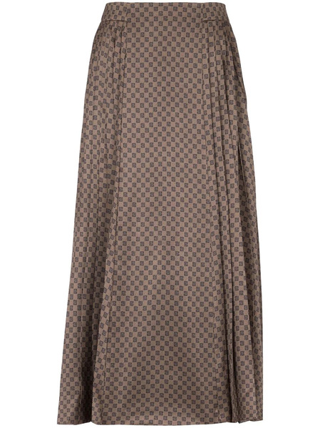  Balmain Monogram-print Pleated Midi Skirt - Brown 