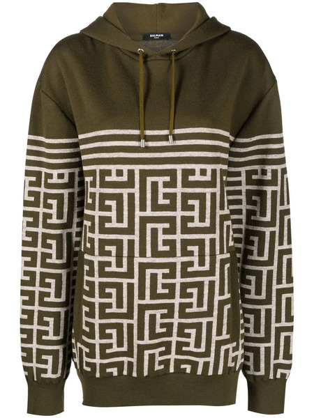  Balmain Monogrammed Striped Hoodie - Green 