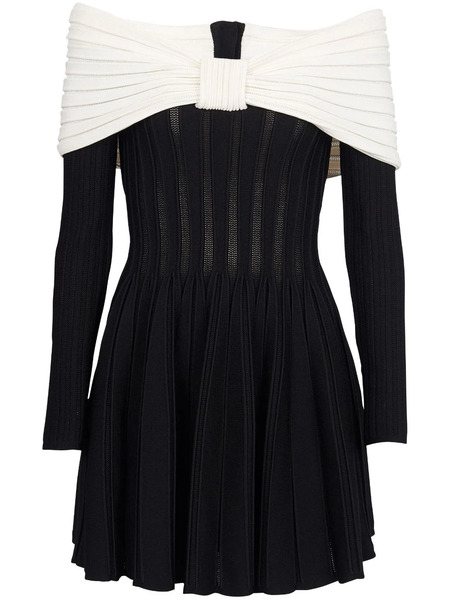  Balmain Off-shoulder Knitted Minidress - Black 