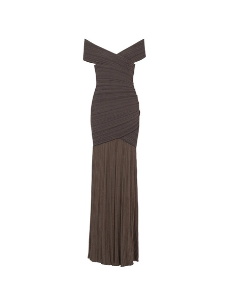  Balmain Off-the-shoulder Maxi Dress - Brown 