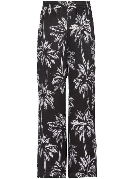  Balmain Palm Tree-print Satin Trousers - Black 