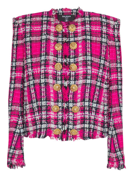  Balmain Plaid Button Jacket - Pink 