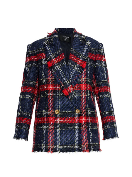  Balmain Plaid-check Tweed Blazer - Blue 