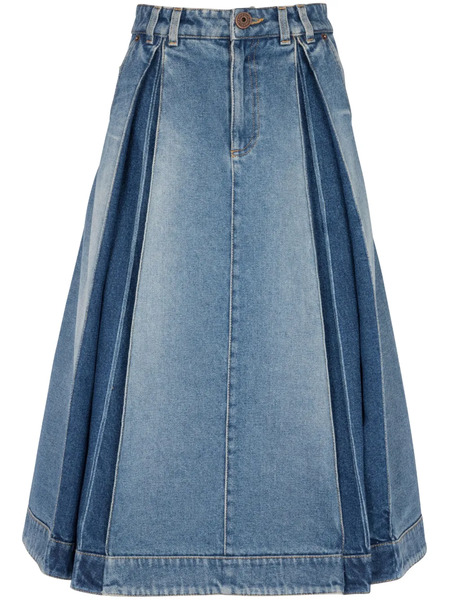  Balmain Pleated Denim Skirt - Blue 