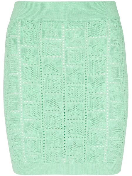  Balmain Pointelle-knit Monogram Miniskirt - Green 