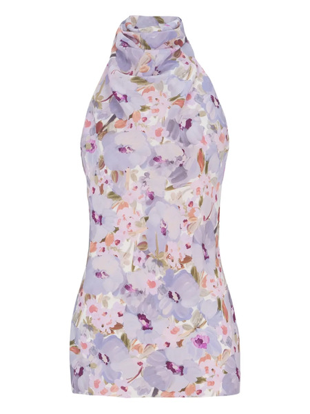  Balmain Poppy Flower-print Sleeveless Top - Purple 