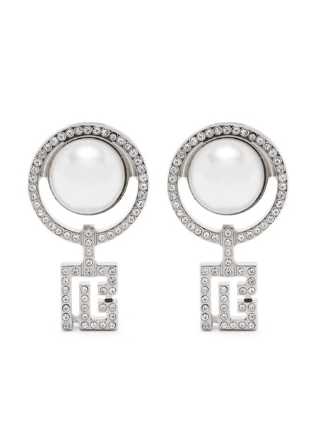  Balmain Pre-owned Art Deco Clip-on Earringssilver-tone Polished Finish Clip-on Design Round-cut White Crystals Faux-pearl Embellishment These Earri... 