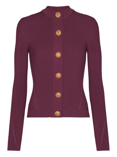  Balmain Ribbed Buttoned Cardigan - Purple 