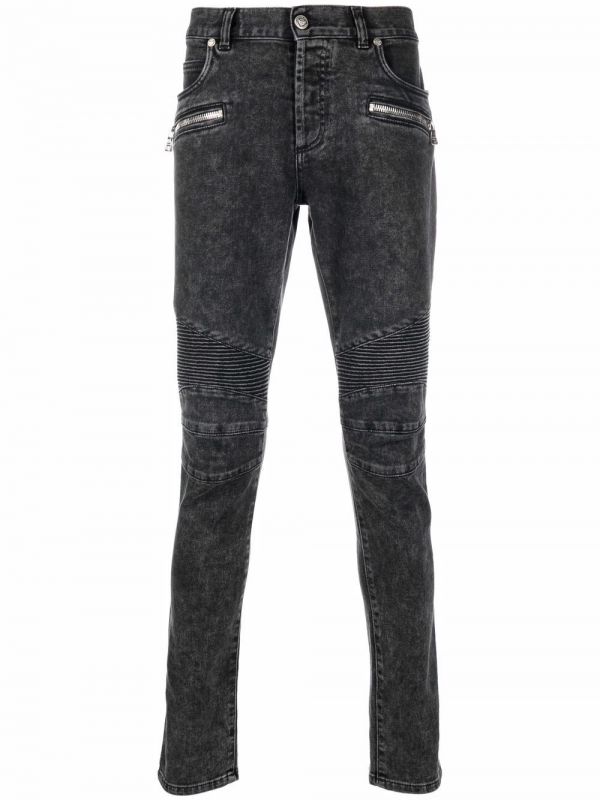 Balmain Ribbed-knee Slim-fit Jeans - Black 