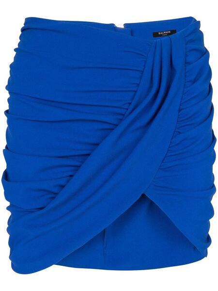  Balmain Ruched Mini Skirt - Blue 