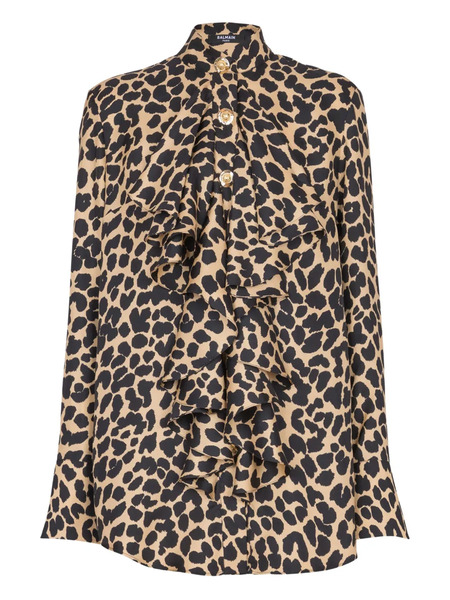  Balmain Ruffled Leopard-print Shirt - Neutrals 