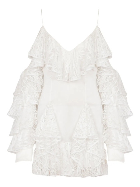  Balmain Ruffled Mini Dress - White 