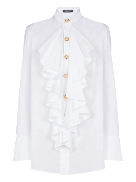  Balmain Ruffled Poplin Shirt - White 