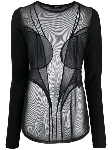  Balmain Semi-sheer Panelled Top - Black 