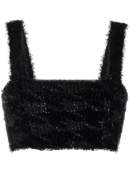  Balmain Sequin Knitted Crop Top - Black 