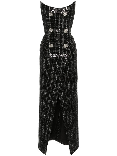  Balmain Sequinned Metallic Tweed Gown - Black 