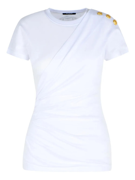  Balmain Shoulder-buttons Draped T-shirt - White 