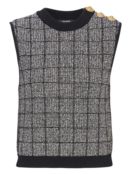  Balmain Side-button Tweed Top - Grey 