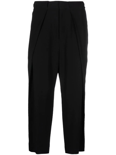  Balmain Side Folded Crepe Cropped Trousers - Black 