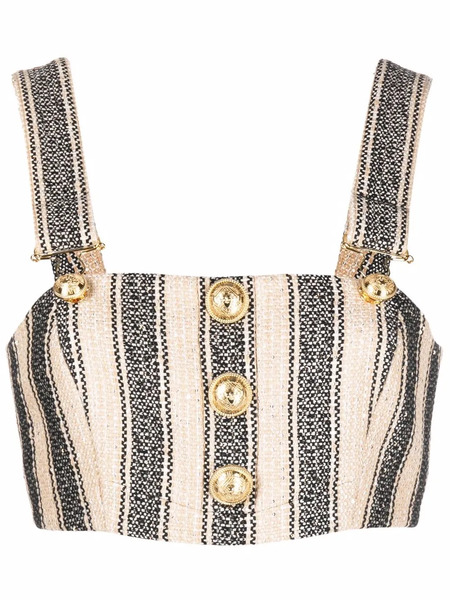  Balmain Striped Cropped Top - Neutrals 