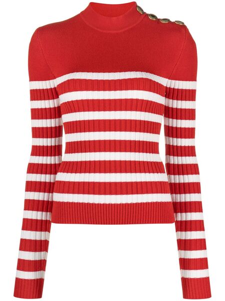  Balmain Striped Roll-neck Jumper - Red 