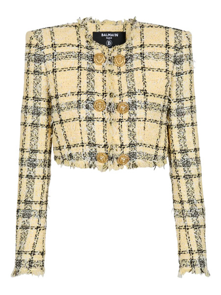  Balmain Tweed Button Jacket - Yellow 