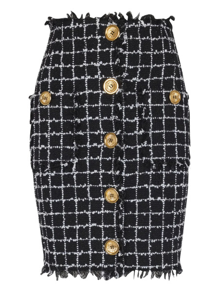  Balmain Tweed Buttoned Pencil Skirt - Black 