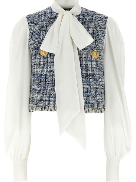  Balmain Tweed-panel Blouse - Blue 