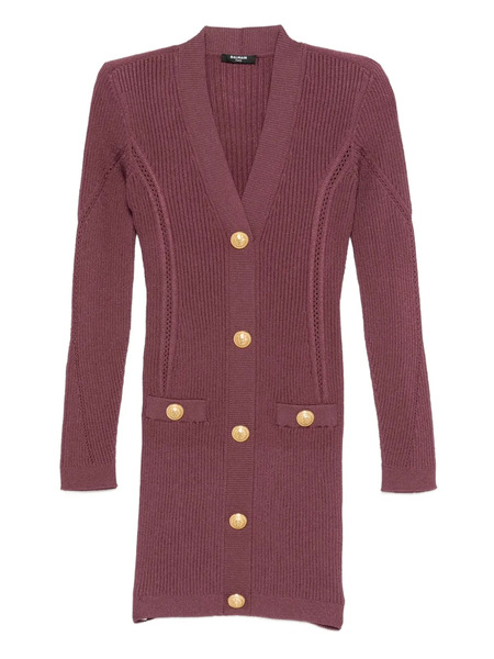  Balmain V-neck Knitted Mini Dress - Purple 