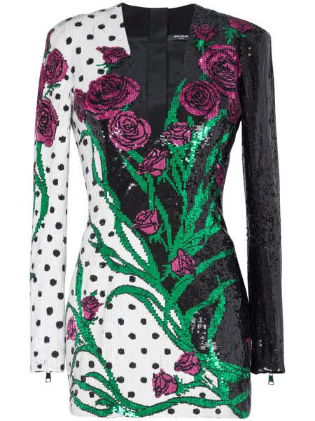  Balmain V-neck Sequin Minidress - Black 