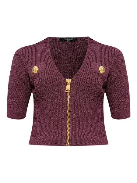  Balmain Zip-up Ribbed Top - Purple 