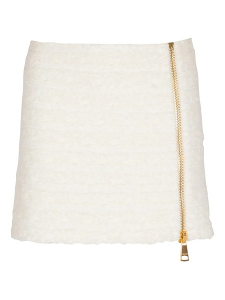  Balmain Zipped Tweed Mini Skirt - White 