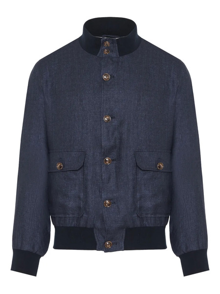  Barba Button-up Denim Bomber Jacket - Blue 