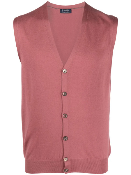  Barba Button-up Virgin Wool Knitted Vest - Pink 