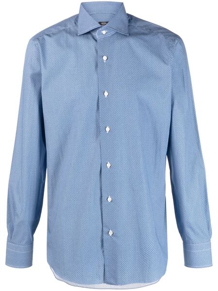  Barba Geometric-pattern Cotton Shirt - Blue 