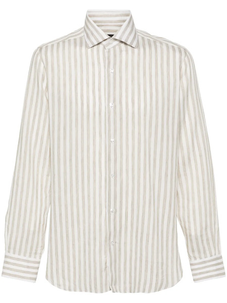  Barba Spread-collar Striped Shirt - White 