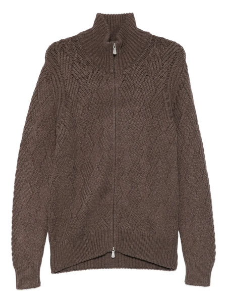 Barba Zip-up Cardigan - Brown 