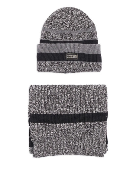  Barbour Boston Striped Beanie Scarf Set - Grey 