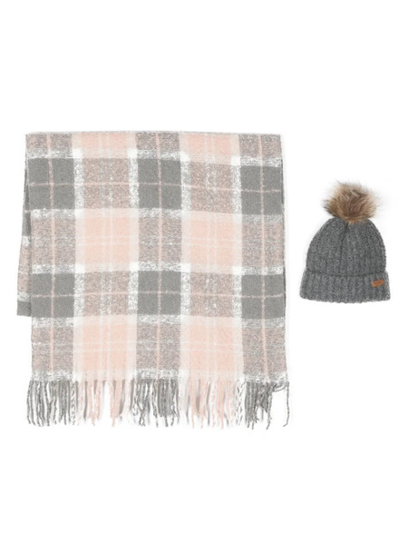  Barbour Saltburn Beanie And Tartan Scarf (set Of Two) - Grey 