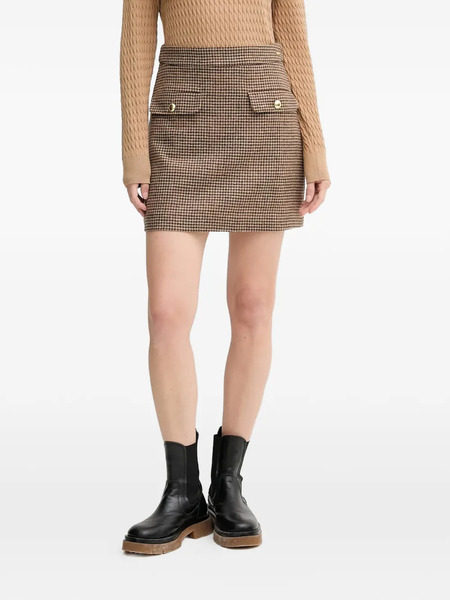 Barbour Sophia Flap-pocket Houndstooth Mini Skirt - Brown 