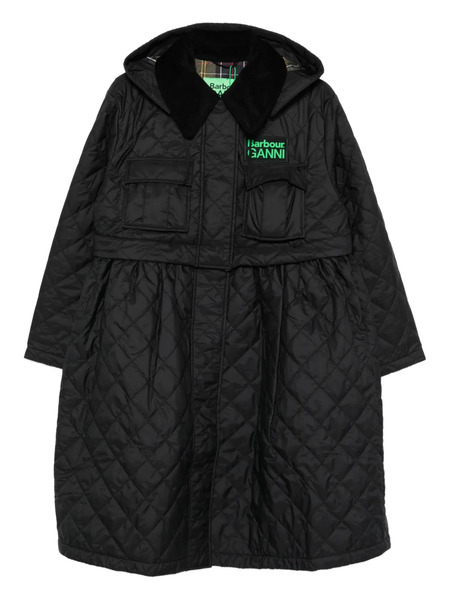  Barbour X Ganni Quilted Hooded Coat - Black 