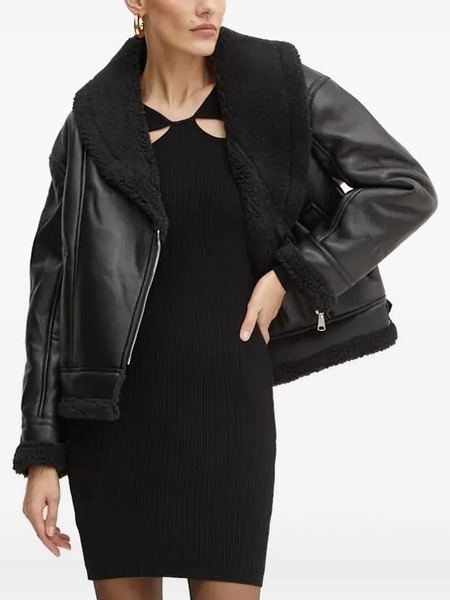  Bardot Fleece-collar Buckle-detail Biker Jacket - Black 