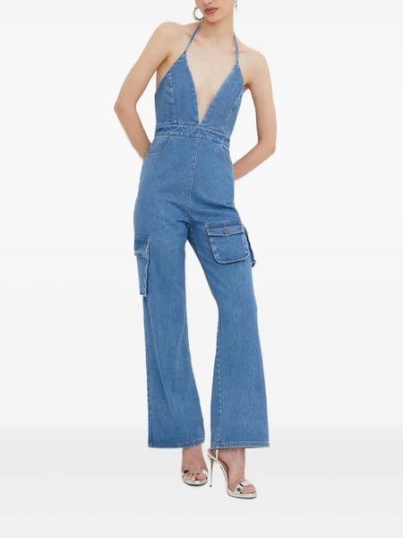  Bardot Halterneck Cargo Jumpsuit - Blue 