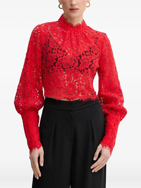  Bardot Lace High-neck Blouse - Red 