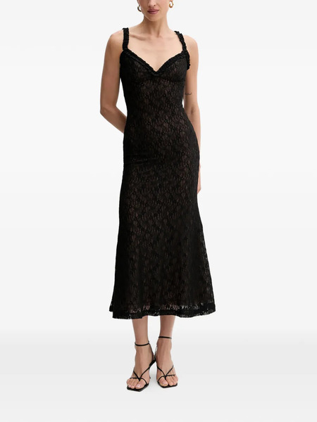  Bardot Ruffled Laced Midi Dress - Black 