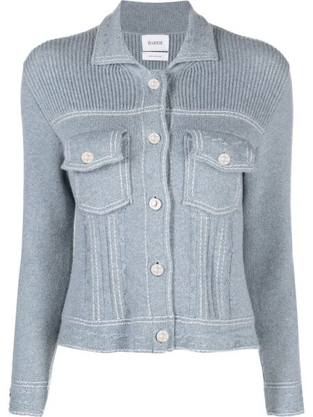  Barrie Contrast-stitch Knitted Jacket - Blue 