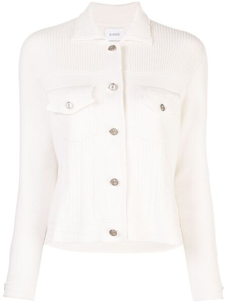  Barrie Contrast-stitch Knitted Jacket - White 