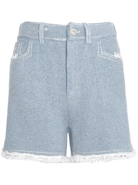  Barrie Fine-knit Fringe-detail Shorts - Blue 