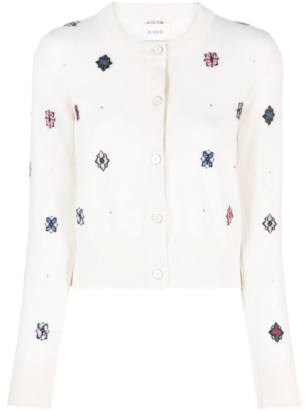  Barrie Intarsia-knit Round-neck Cardigan - Neutrals 