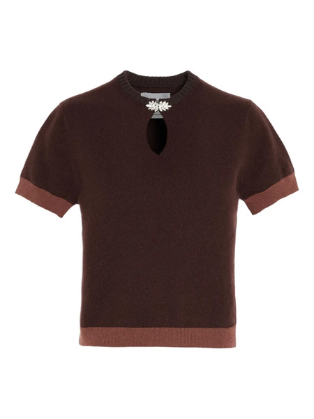  Barrie Jewelled-neck Cashmere Top - Brown 